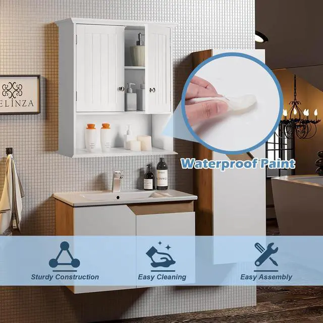 Alt view image 6 of 7 - Wall Mount Bathroom Cabinet Storage Organizer with Doors and Shelves