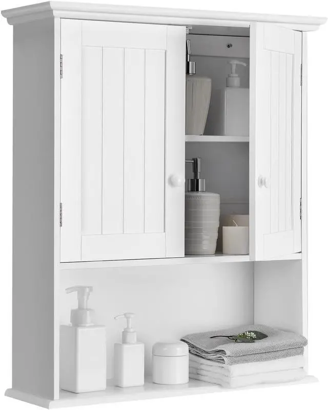 Alt view image 2 of 7 - 2-Door Wall Mount Bathroom Storage Cabinet with Open Shelf