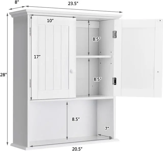 Alt view image 5 of 7 - 2-Door Wall Mount Bathroom Storage Cabinet with Open Shelf