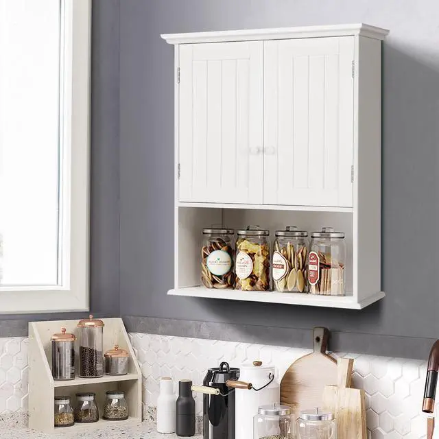 Alt view image 7 of 7 - 2-Door Wall Mount Bathroom Storage Cabinet with Open Shelf