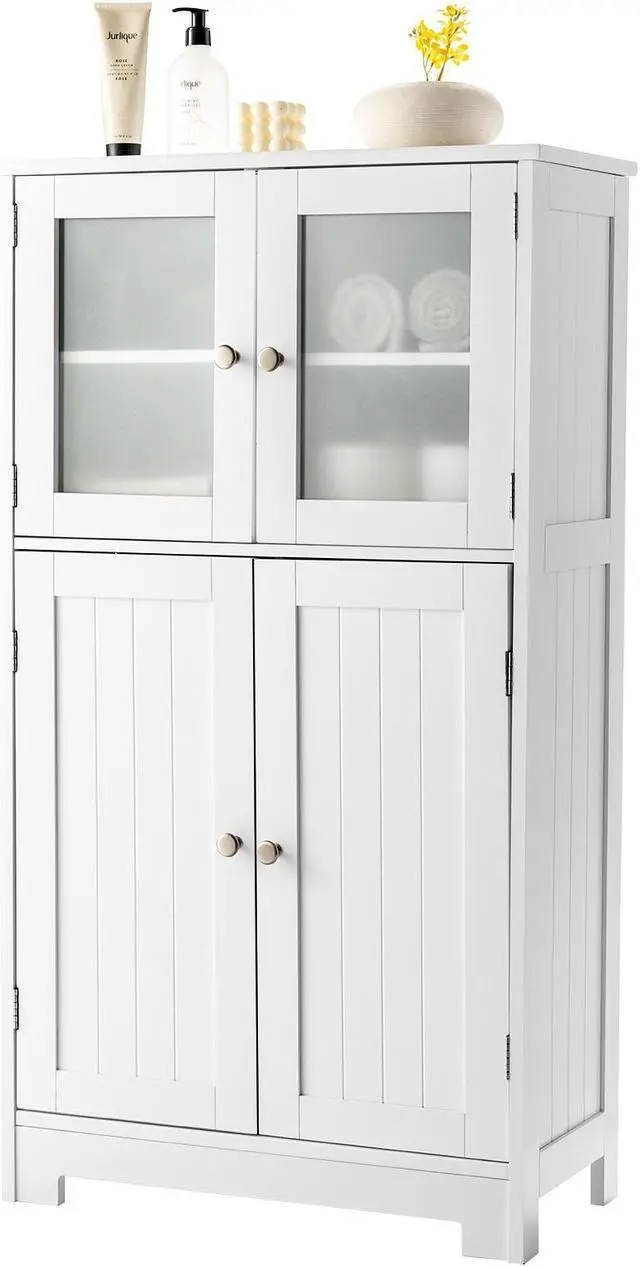 Alt view image 2 of 7 - Bathroom Floor Storage Locker Kitchen Cabinet with Doors and Adjustable Shelf