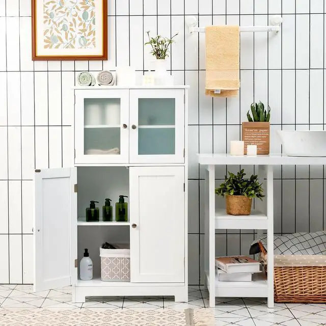 Alt view image 4 of 7 - Bathroom Floor Storage Locker Kitchen Cabinet with Doors and Adjustable Shelf