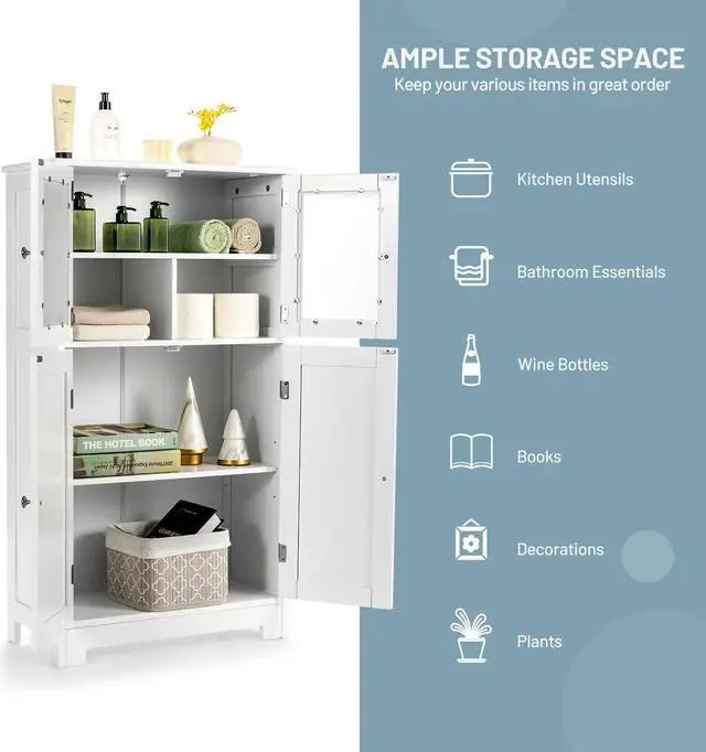 Alt view image 6 of 7 - Bathroom Floor Storage Locker Kitchen Cabinet with Doors and Adjustable Shelf