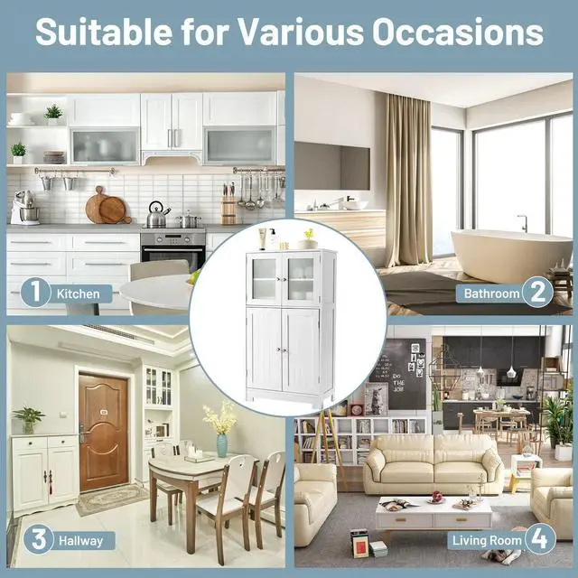 Alt view image 7 of 7 - Bathroom Floor Storage Locker Kitchen Cabinet with Doors and Adjustable Shelf