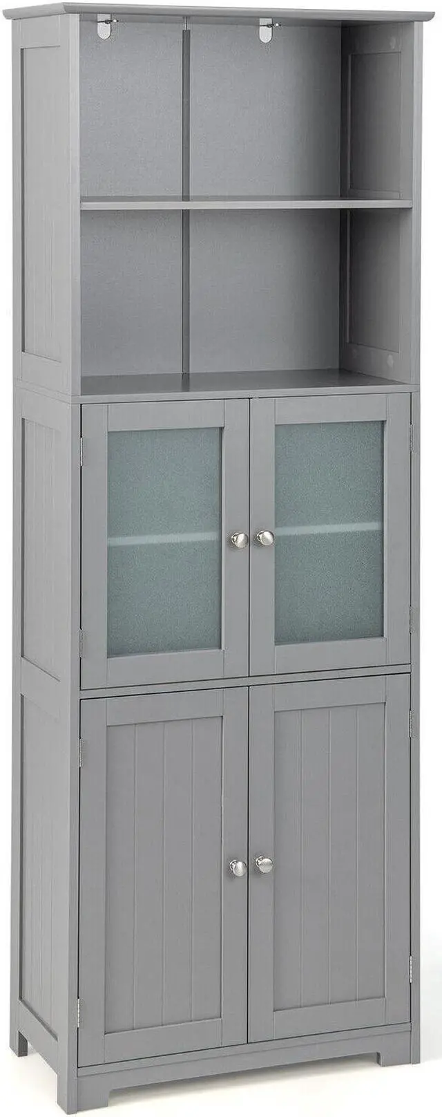 Main image of 6-Tier Freestanding Bathroom Cabinet with 2 Open Compartments and Adjustable Shelves