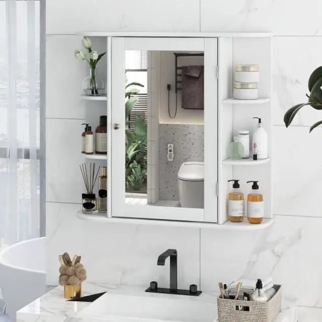 Alt view image 3 of 3 - Multipurpose Mount Wall Surface Bathroom Storage Cabinet with Mirror