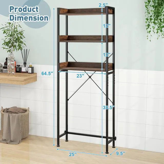 Alt view image 5 of 7 - Over The Toilet Storage Rack with Hooks and Adjustable Bottom Bar