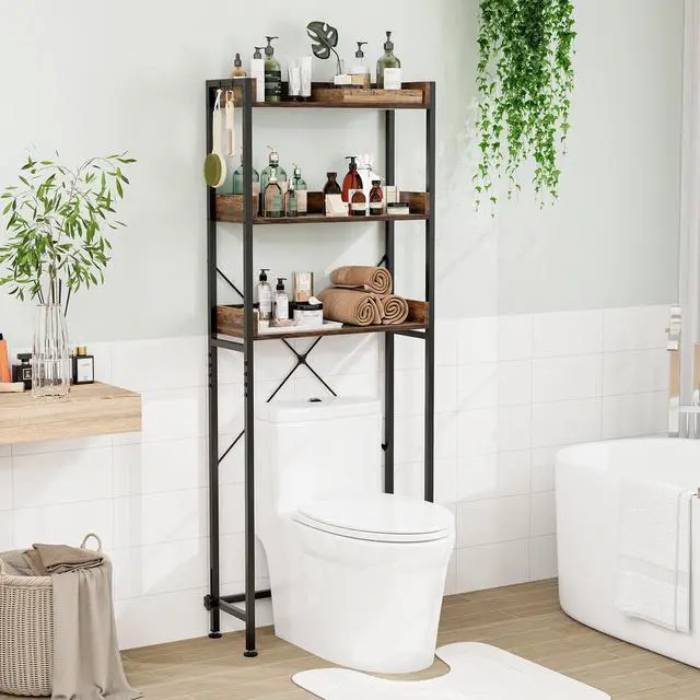 Alt view image 6 of 7 - Over The Toilet Storage Rack with Hooks and Adjustable Bottom Bar