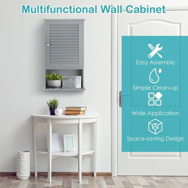 Alt view image 6 of 7 - SlickBlue Bathroom Wall Mount Storage Cabinet Single Door with Height Adjustable Shelf