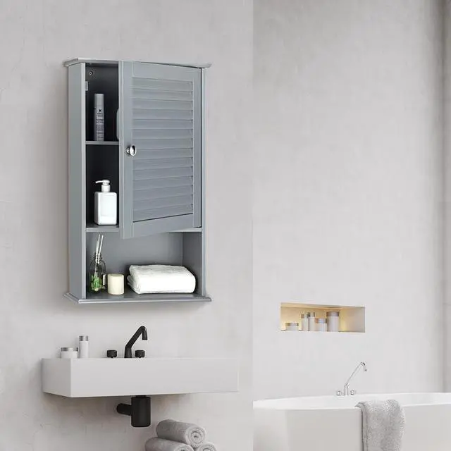 Alt view image 2 of 7 - SlickBlue Bathroom Wall Mount Storage Cabinet Single Door with Height Adjustable Shelf