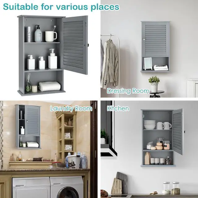 Alt view image 7 of 7 - SlickBlue Bathroom Wall Mount Storage Cabinet Single Door with Height Adjustable Shelf