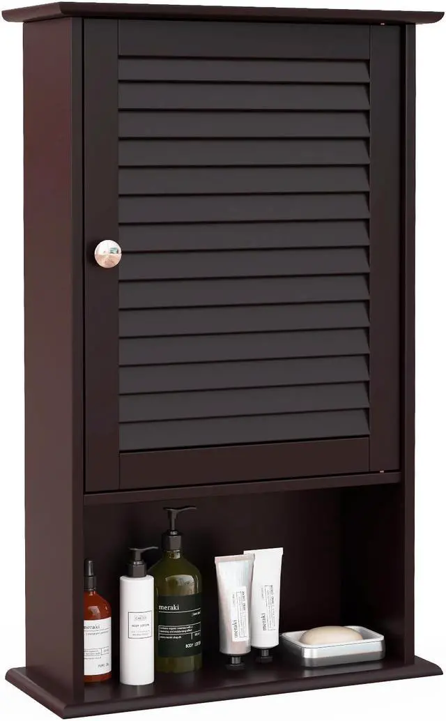 Alt view image 2 of 7 - Bathroom Wall Mount Storage Cabinet Single Door with Height Adjustable Shelf