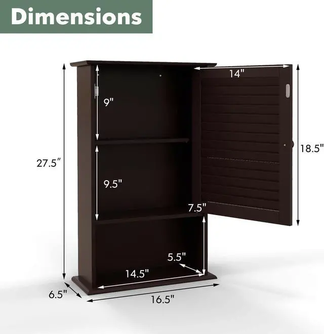 Alt view image 5 of 7 - Bathroom Wall Mount Storage Cabinet Single Door with Height Adjustable Shelf