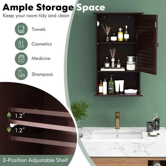 Alt view image 6 of 7 - Bathroom Wall Mount Storage Cabinet Single Door with Height Adjustable Shelf
