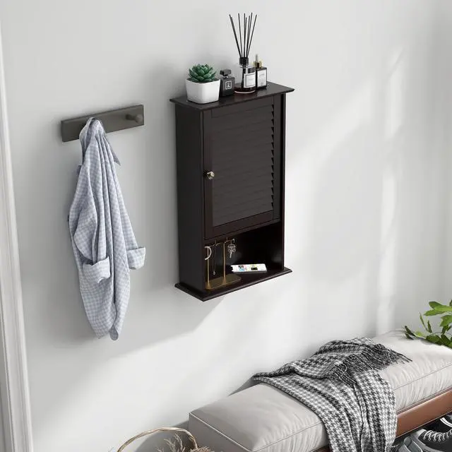 Alt view image 4 of 7 - Bathroom Wall Mount Storage Cabinet Single Door with Height Adjustable Shelf