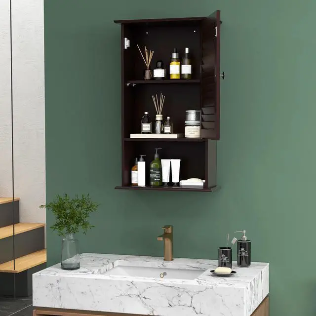 Alt view image 3 of 7 - Bathroom Wall Mount Storage Cabinet Single Door with Height Adjustable Shelf