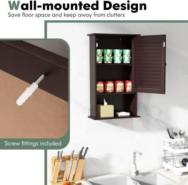 Alt view image 7 of 7 - Bathroom Wall Mount Storage Cabinet Single Door with Height Adjustable Shelf