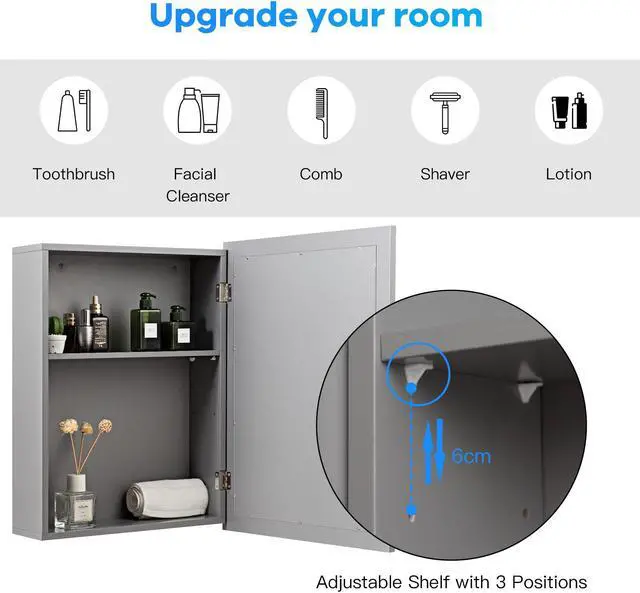 Alt view image 6 of 7 - Wall Mounted Adjustable Medicine Storage Mirror Cabinet