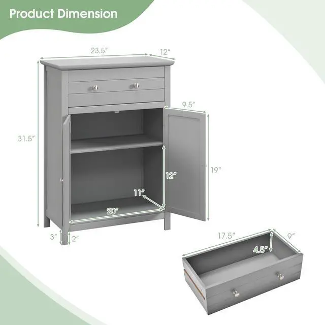 Alt view image 2 of 7 - Free Standing Bathroom Storage Cabinet with Large Drawer