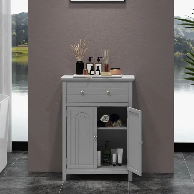 Alt view image 3 of 7 - Free Standing Bathroom Storage Cabinet with Large Drawer
