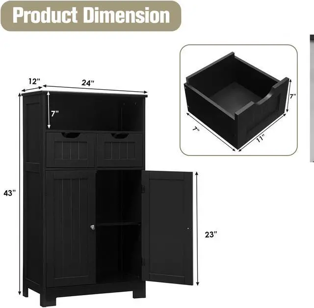 Alt view image 5 of 7 - Bathroom Wooden Side Cabinet  with 2 Drawers and 2 Doors