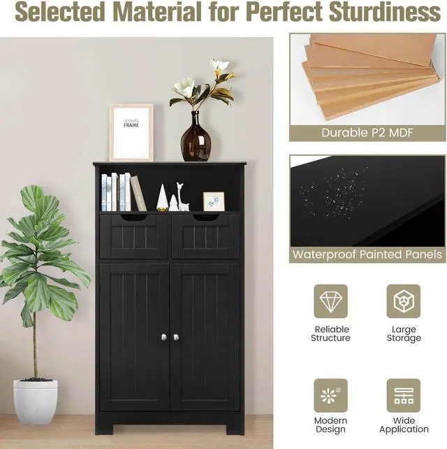 Alt view image 6 of 7 - Bathroom Wooden Side Cabinet  with 2 Drawers and 2 Doors