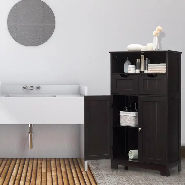Alt view image 2 of 7 - Bathroom Wooden Side Cabinet  with 2 Drawers and 2 Doors