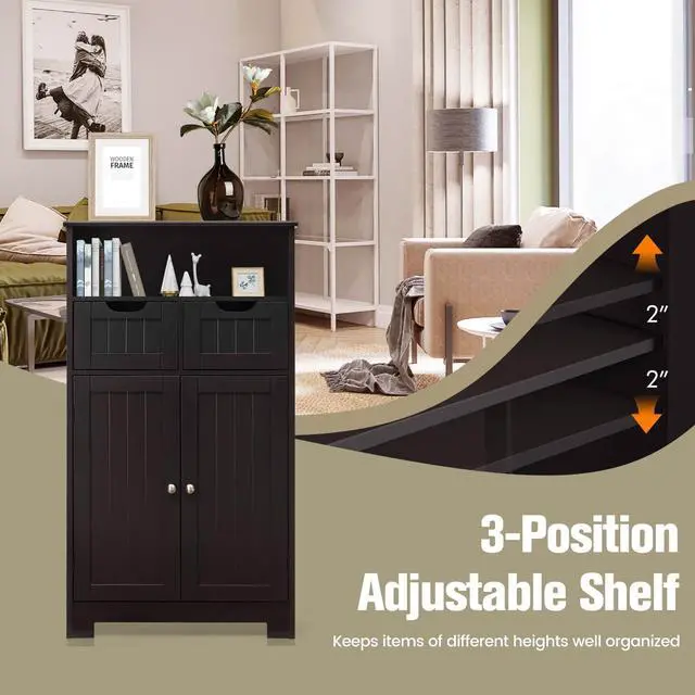 Alt view image 5 of 7 - Bathroom Wooden Side Cabinet  with 2 Drawers and 2 Doors