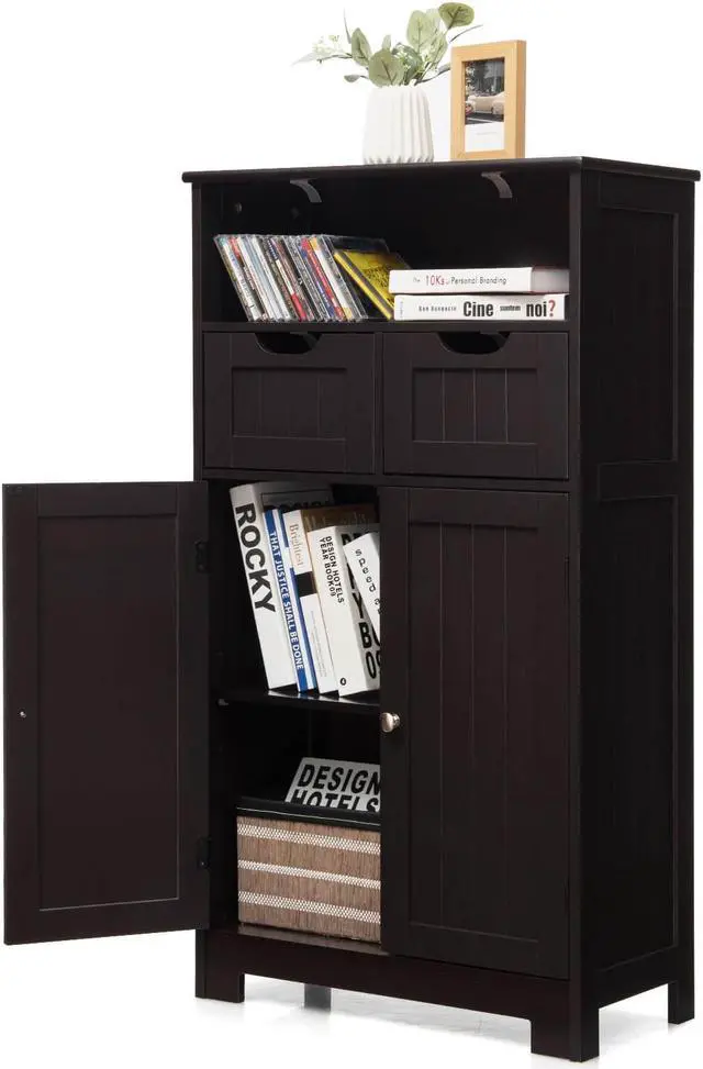 Alt view image 7 of 7 - Bathroom Wooden Side Cabinet  with 2 Drawers and 2 Doors