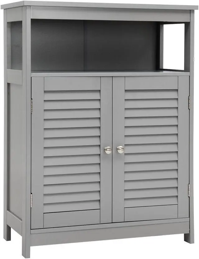 Main image of Wood Freestanding Bathroom Storage Cabinet with Double Shutter Door