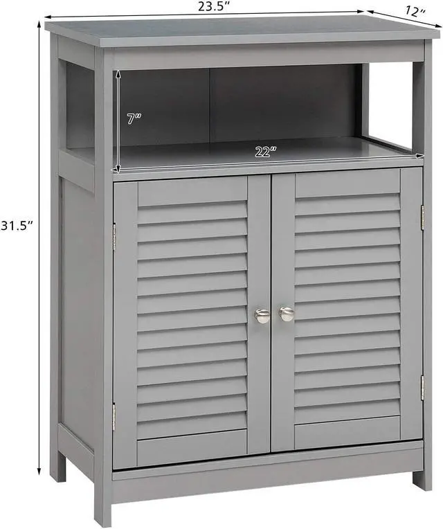 Alt view image 5 of 7 - Wood Freestanding Bathroom Storage Cabinet with Double Shutter Door