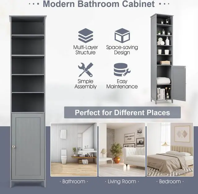 Alt view image 2 of 7 - 72 Inches Free Standing Tall Floor Bathroom Storage Cabinet