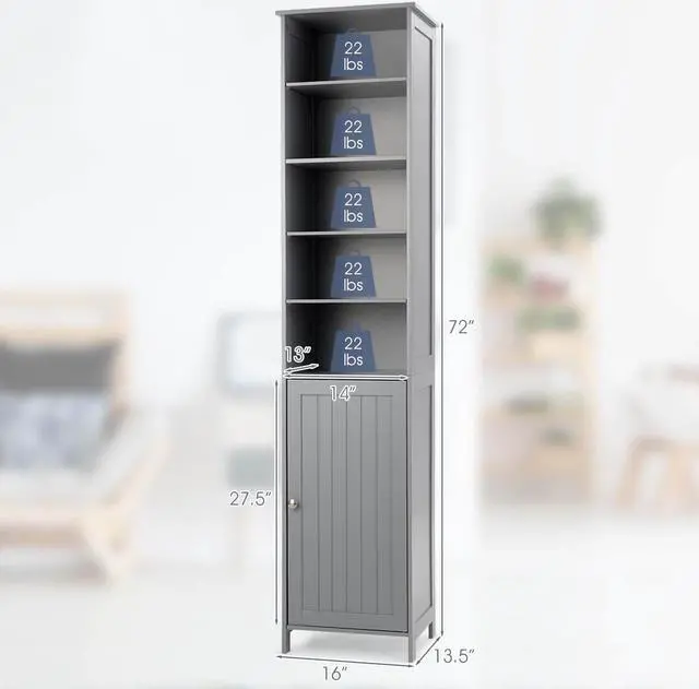 Alt view image 3 of 7 - 72 Inches Free Standing Tall Floor Bathroom Storage Cabinet