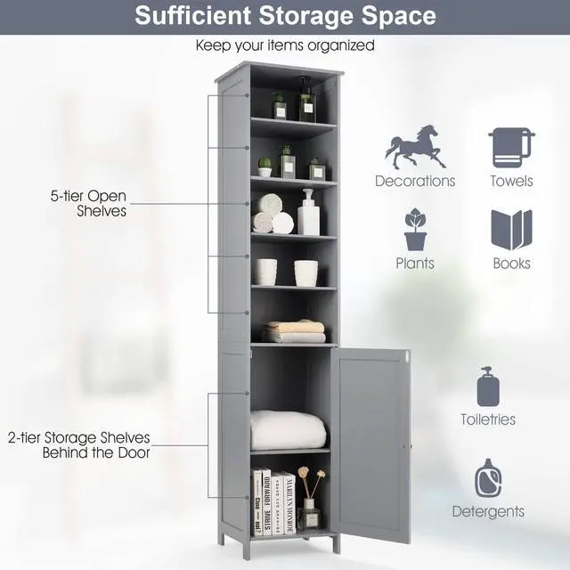Alt view image 5 of 7 - 72 Inches Free Standing Tall Floor Bathroom Storage Cabinet
