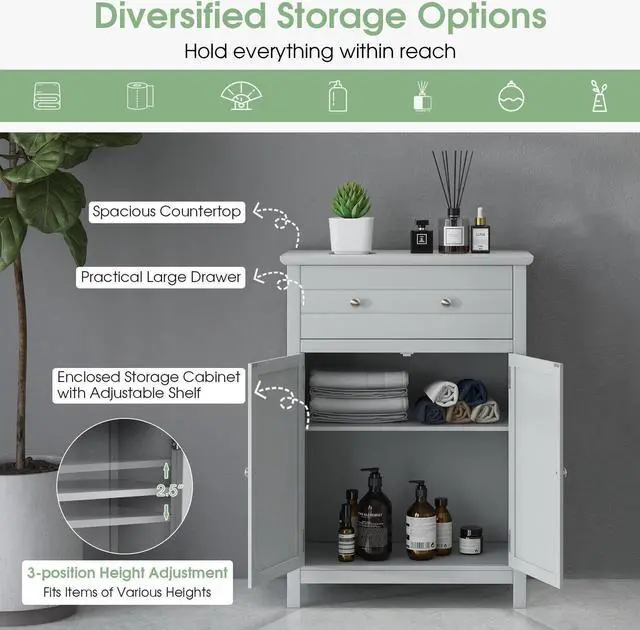 Alt view image 5 of 7 - Free Standing Bathroom Storage Cabinet with Large Drawer