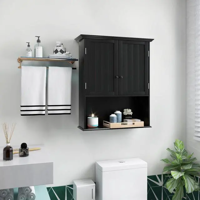 Alt view image 4 of 7 - 2-Door Wall Mount Bathroom Storage Cabinet with Open Shelf