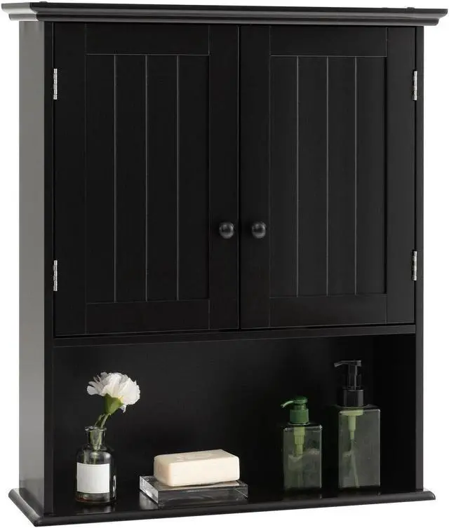 Main image of 2-Door Wall Mount Bathroom Storage Cabinet with Open Shelf