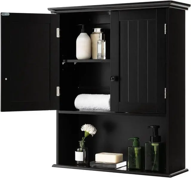 Alt view image 2 of 7 - 2-Door Wall Mount Bathroom Storage Cabinet with Open Shelf
