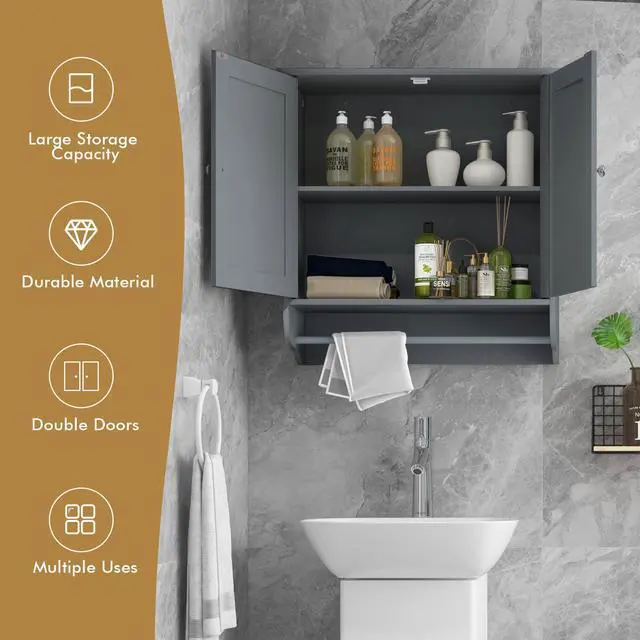 Alt view image 5 of 7 - Wall Mounted Bathroom Storage Medicine Cabinet with Towel Bar