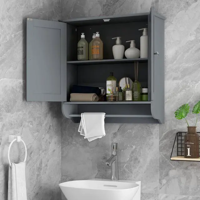 Alt view image 3 of 7 - Wall Mounted Bathroom Storage Medicine Cabinet with Towel Bar