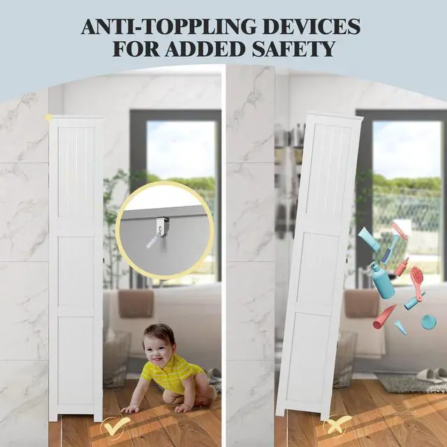 Alt view image 6 of 7 - 6-Tier Freestanding Bathroom Cabinet with 2 Open Compartments and Adjustable Shelves