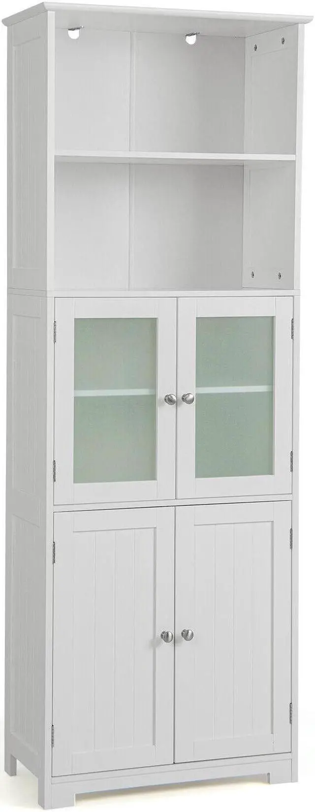 Main image of 6-Tier Freestanding Bathroom Cabinet with 2 Open Compartments and Adjustable Shelves