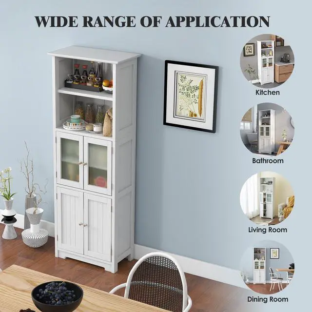Alt view image 5 of 7 - 6-Tier Freestanding Bathroom Cabinet with 2 Open Compartments and Adjustable Shelves