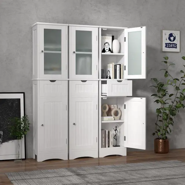 Alt view image 3 of 7 - Tall Floor Storage Cabinet with 2 Doors and 1 Drawer for Bathroom