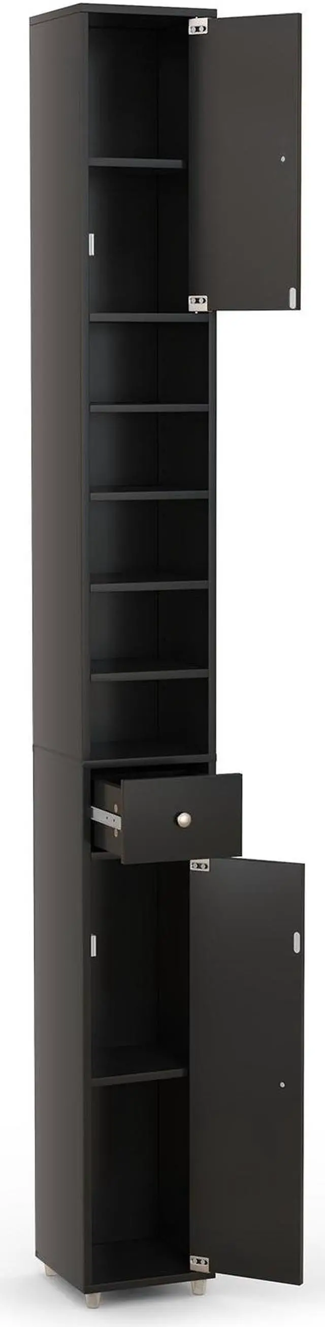 Alt view image 2 of 7 - Freestanding Slim Bathroom Cabinet with Drawer and Adjustable Shelves