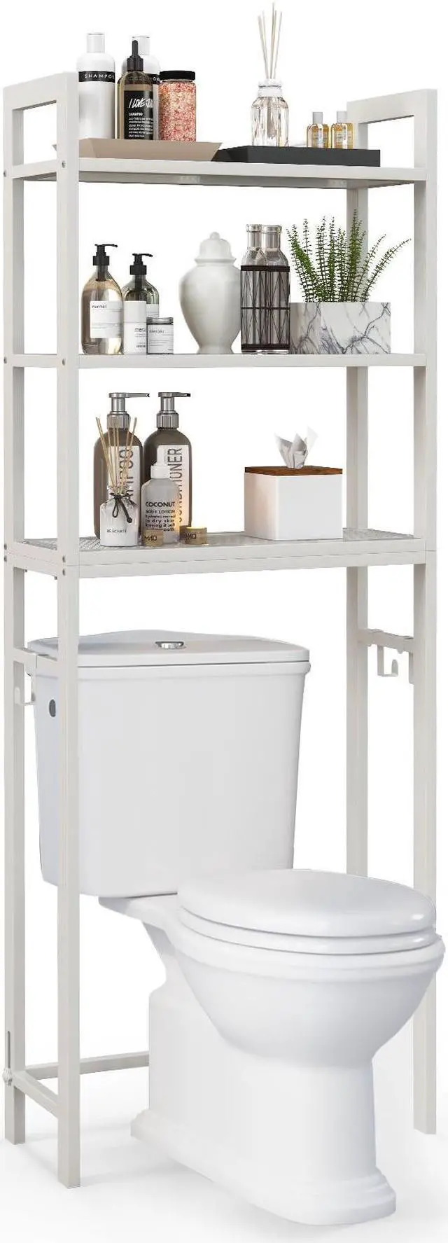 Alt view image 2 of 7 - Over-The-Toilet Storage Shelf Space Saving Metal Bathroom Organizer Hooks