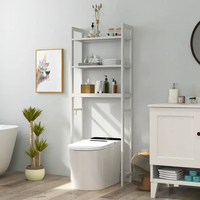 Alt view image 4 of 7 - Over-The-Toilet Storage Shelf Space Saving Metal Bathroom Organizer Hooks
