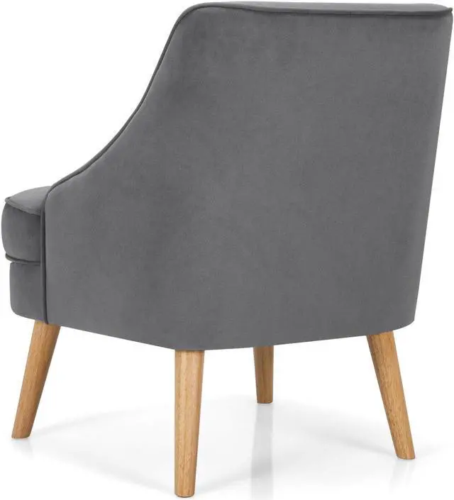 Alt view image 2 of 7 - Mid Century Velvet Accent Chair with Rubber Wood Legs for Bedroom