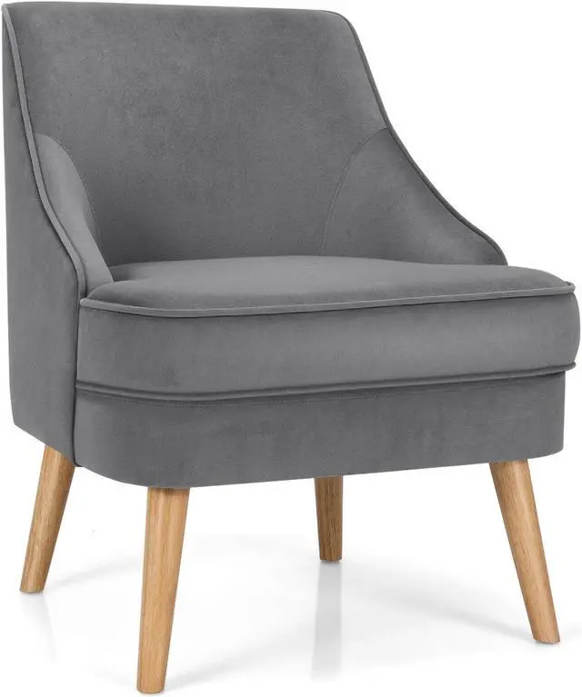 Main image of Mid Century Velvet Accent Chair with Rubber Wood Legs for Bedroom