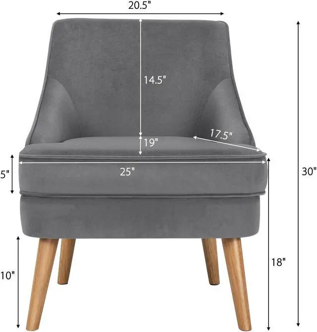 Alt view image 5 of 7 - Mid Century Velvet Accent Chair with Rubber Wood Legs for Bedroom